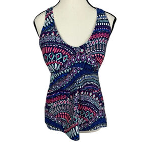 24th & Ocean Swim Takini Top Womens Medium Multi Geo Cross Strappy Back Boho NWT